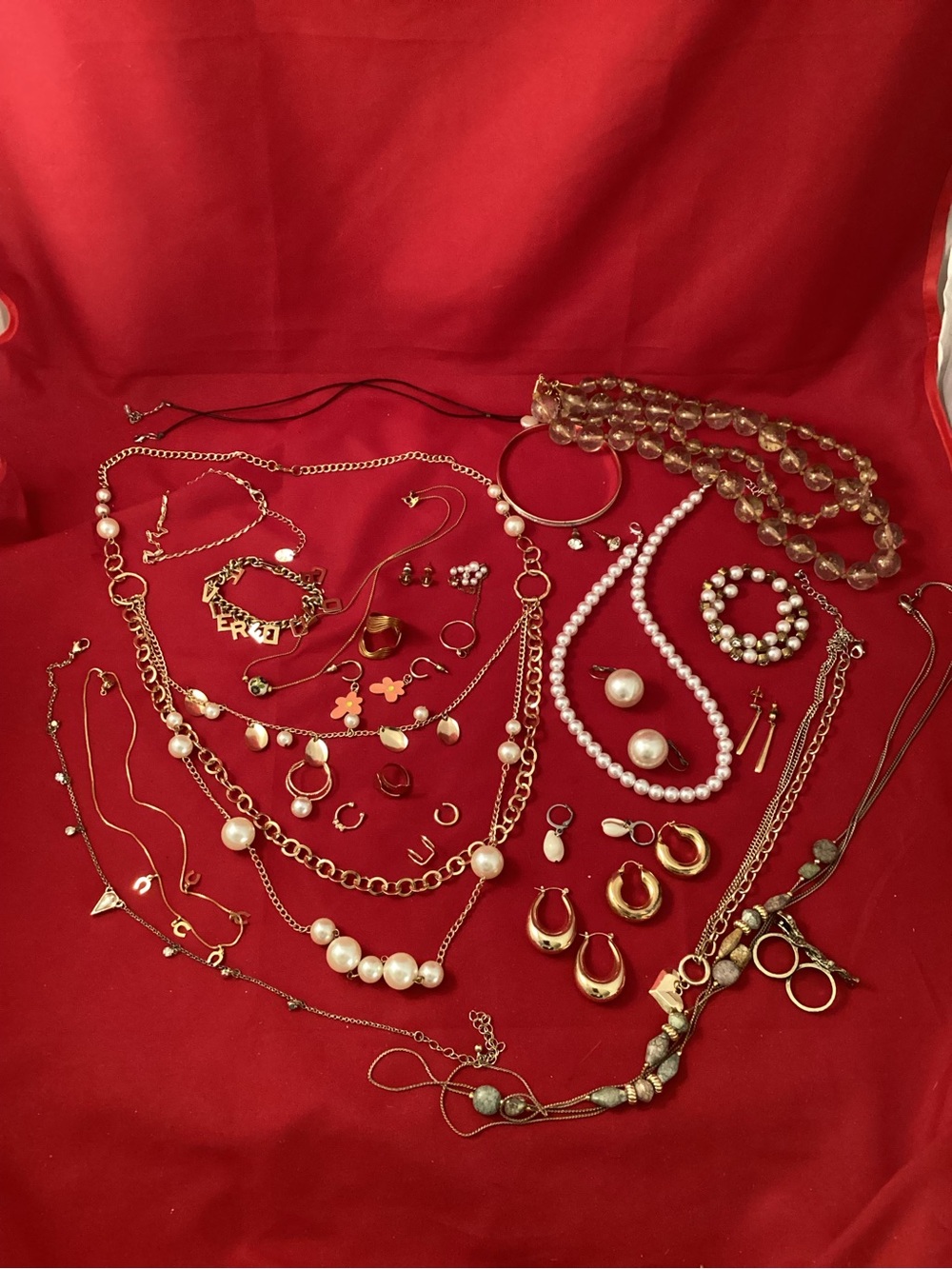 311 grams of Gold-Tone and White costume jewelry